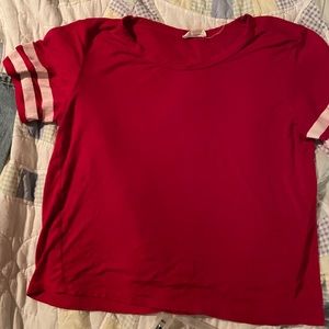 Large red cropped top with white stripes